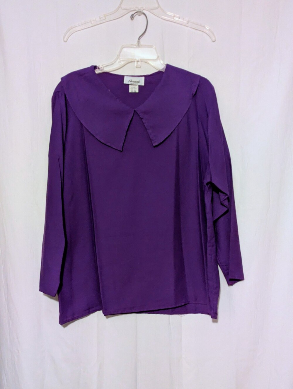 Harmal Purple Long-Sleeve Blouse with Signature Wide Collar Long Sleeves Size L
